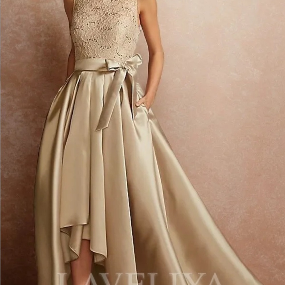Elegant High Low Satin Dress in Cream